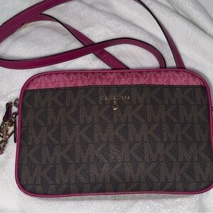 Michael Kors Fuchsia and Brown Crossbody Bag